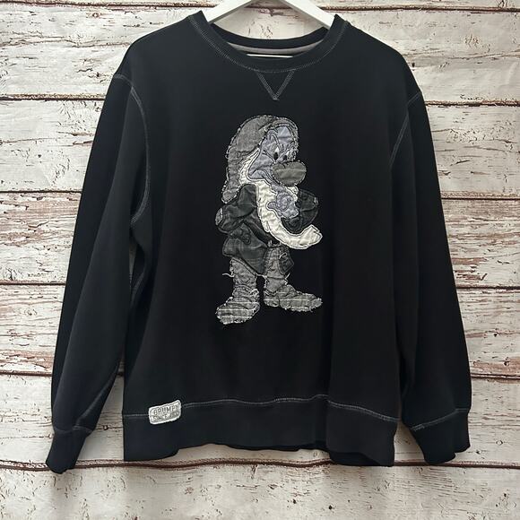 DISNEY PARKS Authentic Original Grumpy Black Distressed Applique Sweatshirt Sz L - Picture 1 of 6